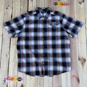 Men’s Harley Davidson, plaid design, casual button up Shirt. Size XL.